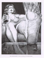 drawing crush feet monochrome soles shrunken_men sitting cruel