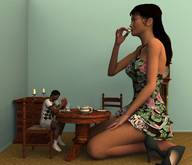 giantess long_hair high_heels asian shrunken_men nylons tonto_blackadder digital_render