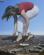 giantess collage feet city destruction high_heels mikeyboy bending_over in_suburbs tying_shoe_strap
