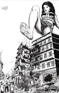 breasts drawing giantess crush feet city upskirt monochrome long_hair destruction barefoot rampage soles anime superhero marcos_snowbell foot_crush shrunken_people pen_paper cruel vehicles belt