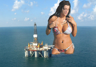 giantess large_breasts swimsuit ocean brunette oil_rig oil_platform