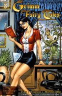 drawing giantess black_hair color long_hair skirt high_heels glasses shrunken_men legs advertisement jack_and_the_beanstalk cover_page