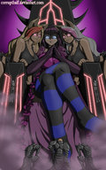 drawing giantess feet mega color large_breasts long_hair low_angle gloves shrunken_men sitting nylons mistress giantesses cat_girl throne corrupt_half lillian