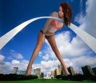 collage city mega brunette shorts arch grass clouds sky point_of_view tolik trees looking_at_viewer
