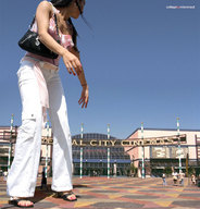 giantess collage city black_hair clothed high_heels sandals people sky sunny bag micronaut