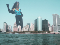 collage city mega black_hair clothed water buildings smiling sunglasses sky curly_hair