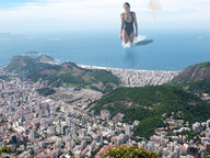 giantess collage city mega black_hair swimsuit ocean wonderslug coast wet_hair doutzen_kroes