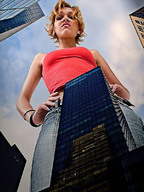giantess collage city jeans point_of_view looking_at_viewer hands_on_hips