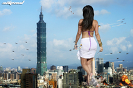 giantess collage city destruction helicopter brunette military sandals fire jets skyscraper nikemd sky flip_flops missiles walking_in_city
