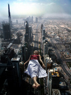 giantess collage city sleeping blonde clothed barefoot skirt lying_down skyscraper e10 between_buildings