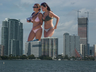 collage city blonde black_hair swimsuit ocean sunglasses giantesses clouds