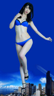 collage city mega black_hair swimsuit ocean high_heels asian clouds sky looking_at_viewer sjw clouds_of_dust