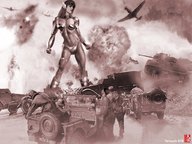 giantess collage destruction military tencyo war sepia