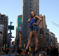 giantess collage city cars red_hair hand legs shorts sky onibackus