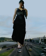 giantess collage feet city black_hair long_hair barefoot asian dress unknown_artist foot_print freeway streets vehicles insetosonhador