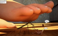 feet scared story shrunken_men shrunken_woman jessi_and_vicky under_foot insect raised_foot imminent_crush tiny_mk digital_render