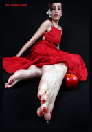 collage feet brunette dress shrunken_men apple worship red_nails mr_moo_moo looking_at_tiny