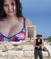 giantess collage black_hair sky ruins looking_at_viewer