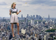 giantess collage city clothed skirt helicopter skyscraper grey_clouds