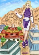 drawing giantess city mega blonde color long_hair ino ponytail fanart mairim_luquis purpleangelm18 naruto_(series)