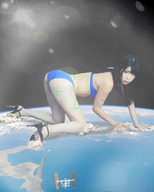 giantess collage earth giga black_hair swimsuit destruction planet high_heels asian crawling sjw clouds_of_dust space_station cosmic_giantess international_space