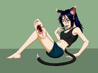 drawing giantess crush feet vore color barefoot soles blood unknown_artist shrunken_men foot_crush hand cat_girl under_foot smothering stuck_to_foot