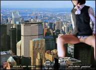 giantess collage city clothed asian short_hair sitting