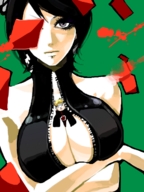 drawing black_hair color breast_crush unknown_artist shrunken_man source_needed akatsuki no_background between_breasts naruto_(series)