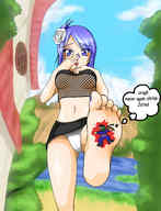 drawing crush feet color blue_eyes barefoot purple_hair blood shrunken_men fishnets konan naruto_(series)