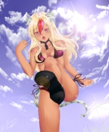 drawing giantess sexy color beach high_heels soles shoes foot_crush luna cat_girl point_of_view looking_at_viewer luna_ruby skydrop swinsuit kiyolzuru