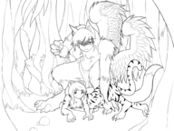 drawing gentle size_difference monochrome male cat_girl expiredpopsicle cat_boy