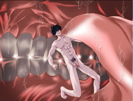 giantess nude vore tongue penis teeth saliva shrunken_men swallowed