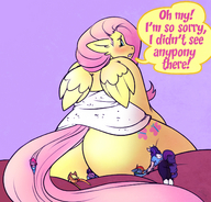 drawing furry blushing tail wings anthro blonde color long_hair butt blue_eyes butt_crush purple_hair embarrassed pink_hair sitting bottomless blue_skin shrunken_woman thighs sheela tinies looking_back dialogue purple_skin my_little_pony fluttershy rainbow_dash horn mane_six pinkie_pie applejack rarity twilight_sparkle multicolored_hair orange_skin pale_skin bare_legs pink_skin yellow_skin cutie_mark