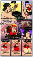 breasts drawing growth giantess vore comic color handheld huge_breasts topless hand shrunken_woman inside_mouth english molotav