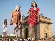 collage blonde clothed buildings shoes brunette unknown_artist legs shrunken_people giantesses sky jessica_simpson looking_at_viewer raised_foot crowds imminent_crush gathering gwen_stefani