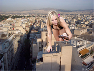 giantess collage city blonde bending_over holding_vehicle
