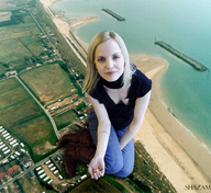 collage landscape mega blonde clothed beach handheld buildings boots hand palm sand vehicles shazam aerial_view looking_at_viewer mena_suvari downward_angle