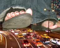 giantess collage feet mega soles jeans unknown_artist highway night flip_flops nail_polish vehicle_crush