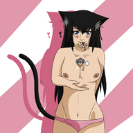 breasts drawing panties vore black_hair color long_hair topless shrunken_men cat_girl mouse_boy commission lily lillian nekosanlove kitten_lily between_breasts