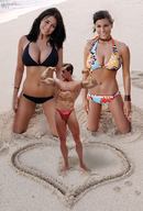 collage swimsuit beach posing mini_giantess muscles heart giantesses flexing small_sir body_builder