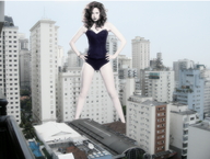 angry looking_at_viewer mega Mega giantess city red_hair legs karen_gillan hands_on_hips gtsmakerdj