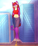 drawing giantess pokemon furry tail city color smiling posing paws red_hair shrunken_people standing streets sheela top pink_fur rattata