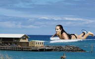 giantess collage swimsuit brunette swimming surfing