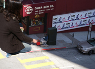 collage brunette kneeling hand amazon streetcorner