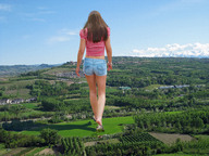 giantess collage wonderslug shorts rural farm walking grass field flip_flops trees tractor