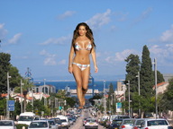 giantess collage feet swimsuit barefoot wonderslug walking streets vehicles shipping_port waterfront