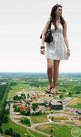giantess collage city grass foot_print vehicles purse flip_flops hedin white_dress trees