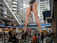giantess collage brunette shrunken_people leaning_forward rear_view in_mall dinning_area