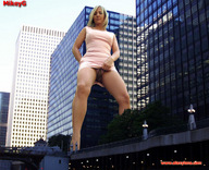 giantess collage city upskirt blonde leaning_against_building mature mikeyg looking_at_viewer