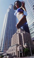 giantess collage city brunette looking_down skyscrapers venomm behind_building